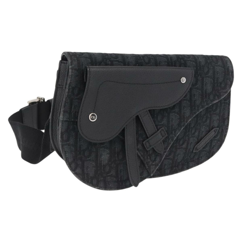 【日本直送】Christian Dior Oblique Trotter帆布馬鞍包 黑色銀色 正品 ka1589A-0