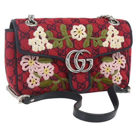 GUCCI GG帆布鏈條單肩包 紅色銀色 443497 正品 ka1533SAM