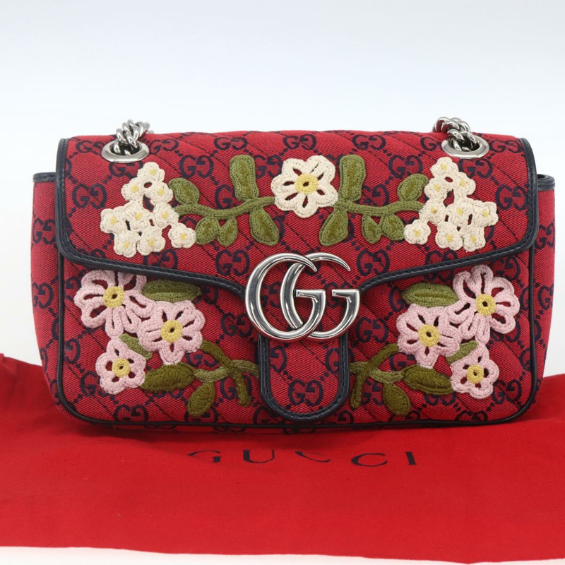 【日本直送】GUCCI GG帆布鏈條單肩包 紅色銀色 443497 正品 ka1533SAM-11