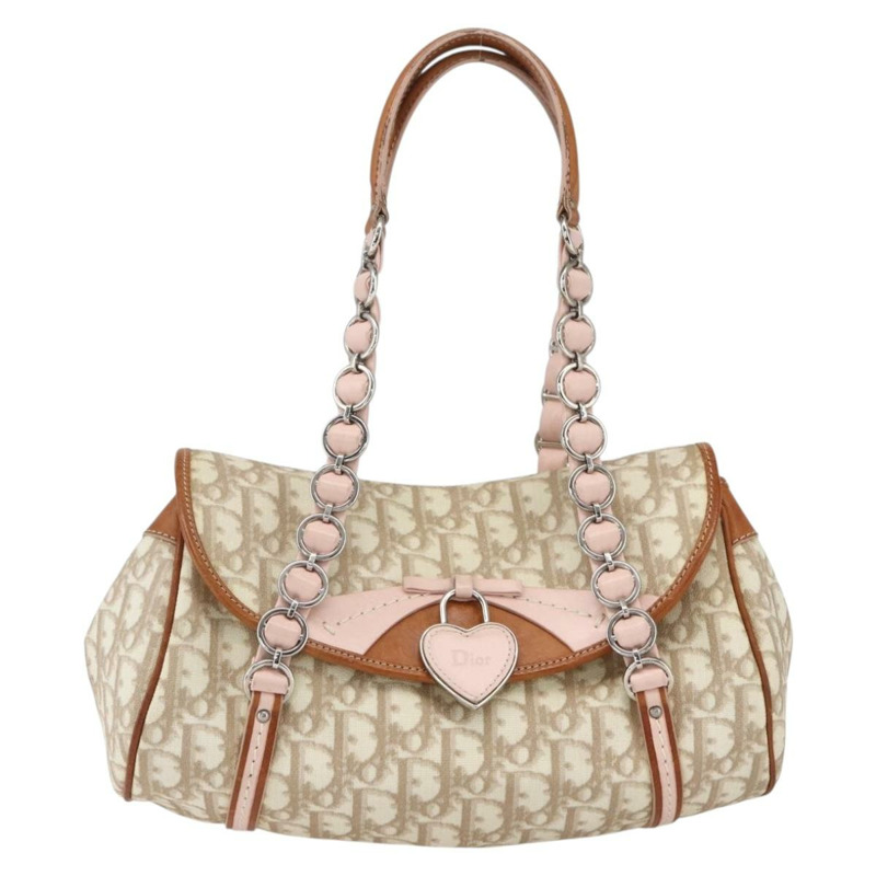 【日本直送】Christian Dior Trotter帆布浪漫手提包 米色 銀色 正品 165901V-12