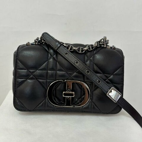 Dior黑銀羊皮 Mini Caro 側背包