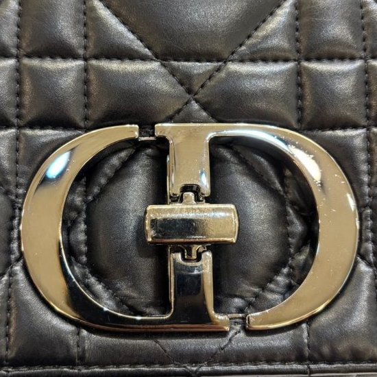 Dior黑銀羊皮 Mini Caro 側背包-10