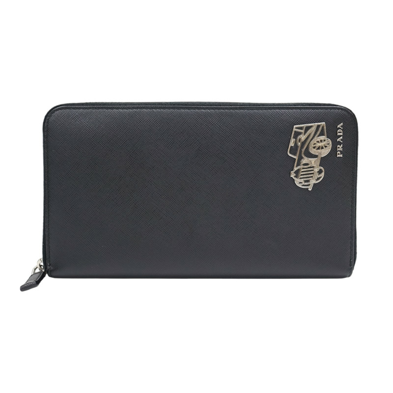 黑色牛皮 拉鍊 長夾【PRADA 普拉達】-0