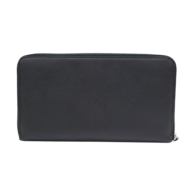 黑色牛皮 拉鍊 長夾【PRADA 普拉達】-1