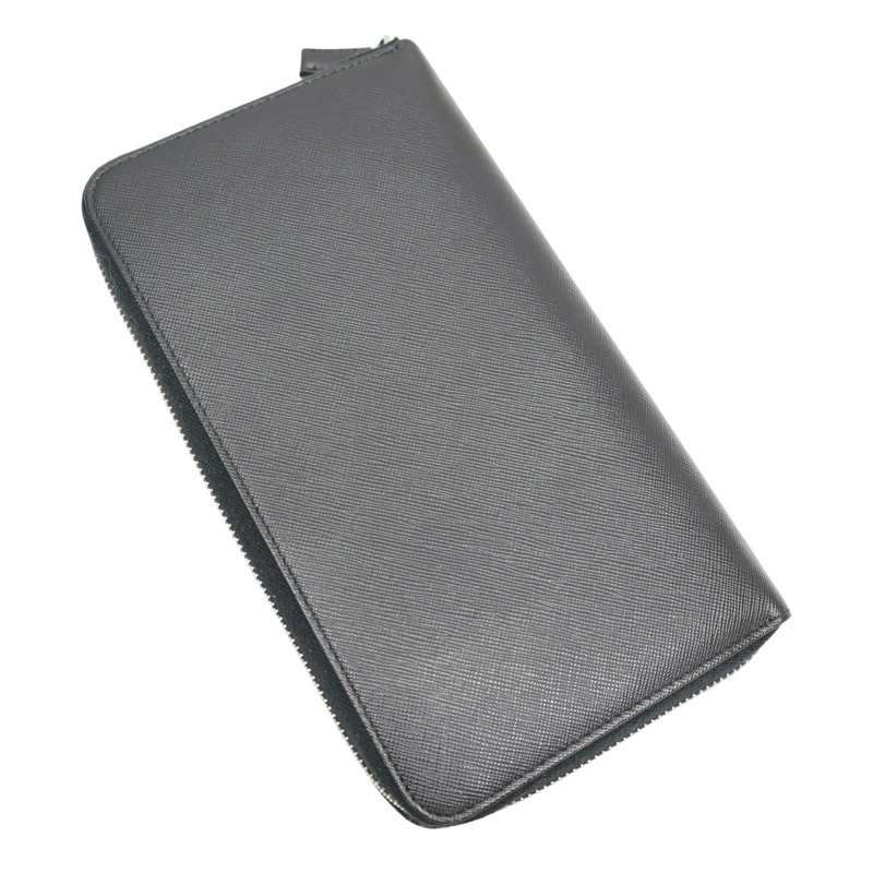 黑色牛皮 拉鍊 長夾【PRADA 普拉達】-3