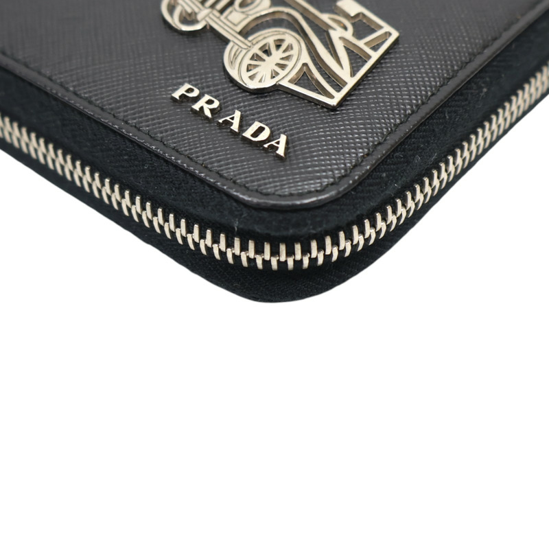 黑色牛皮 拉鍊 長夾【PRADA 普拉達】-10