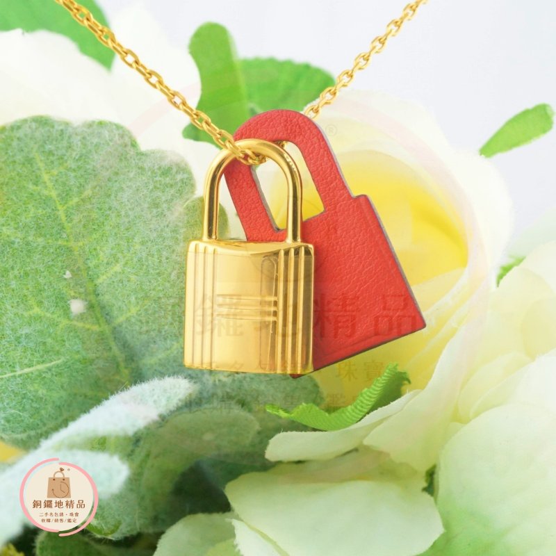 HERMES 愛馬仕 O’Kelly款鎖頭造型皮革項鍊(紅/金)(D刻/膠膜未拆)-1