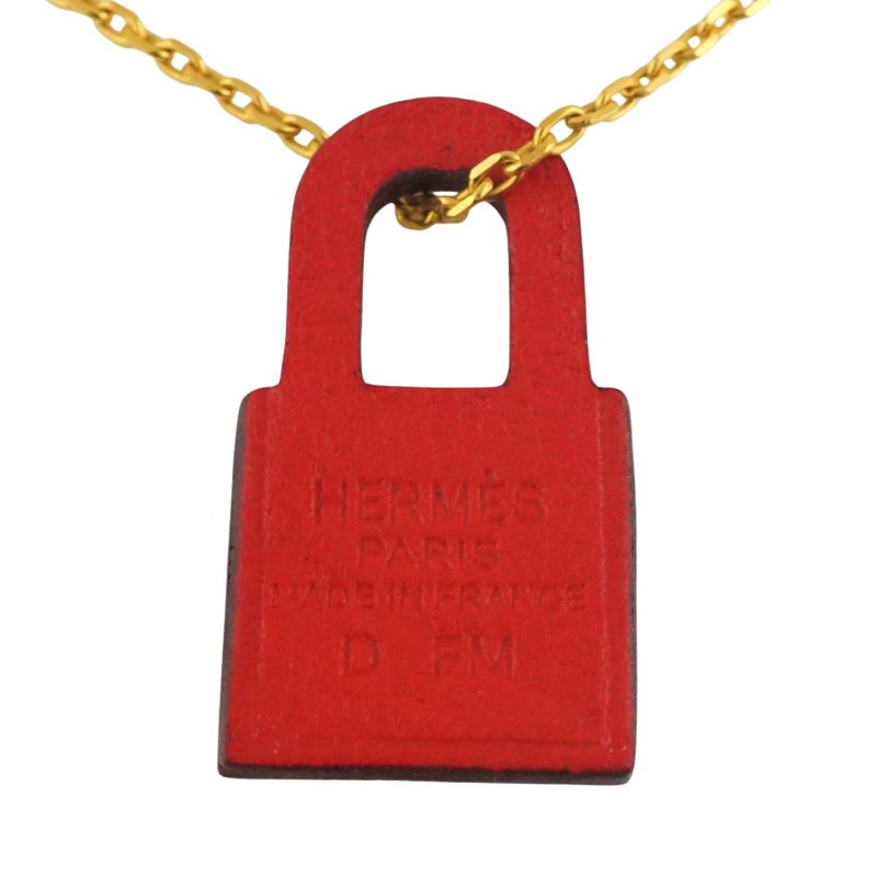 HERMES 愛馬仕 O’Kelly款鎖頭造型皮革項鍊(紅/金)(D刻/膠膜未拆)-7