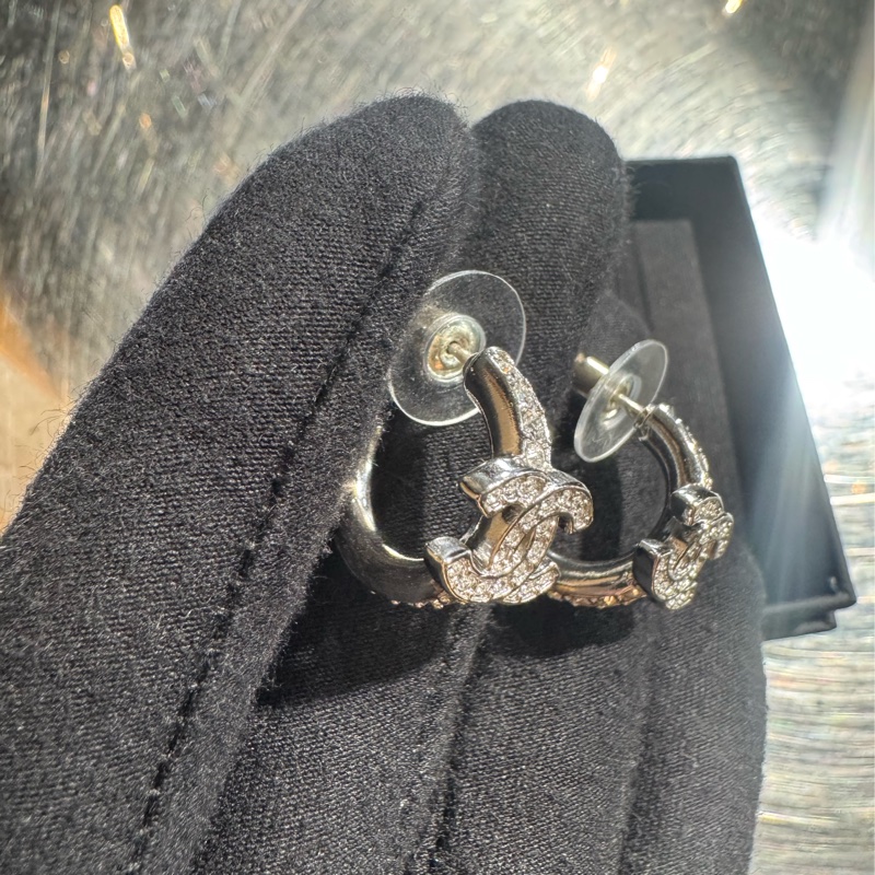 Chanel銀雙C滿鑽小C耳環 超閃亮✨-2