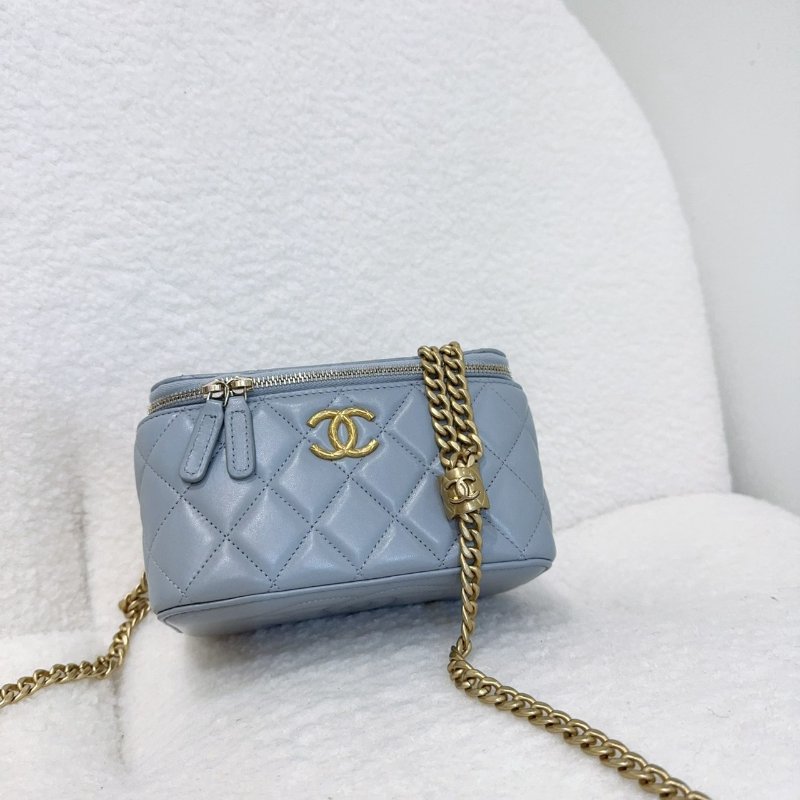 CHANEL灰色羊皮金色調節扣長盒子-0