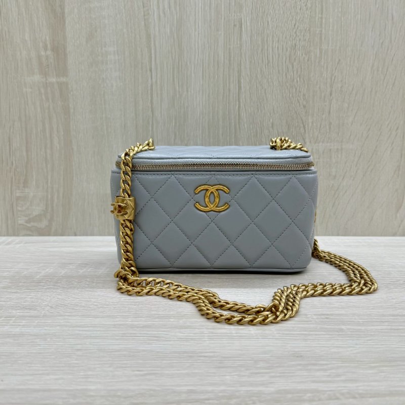 CHANEL灰色羊皮金色調節扣長盒子-2