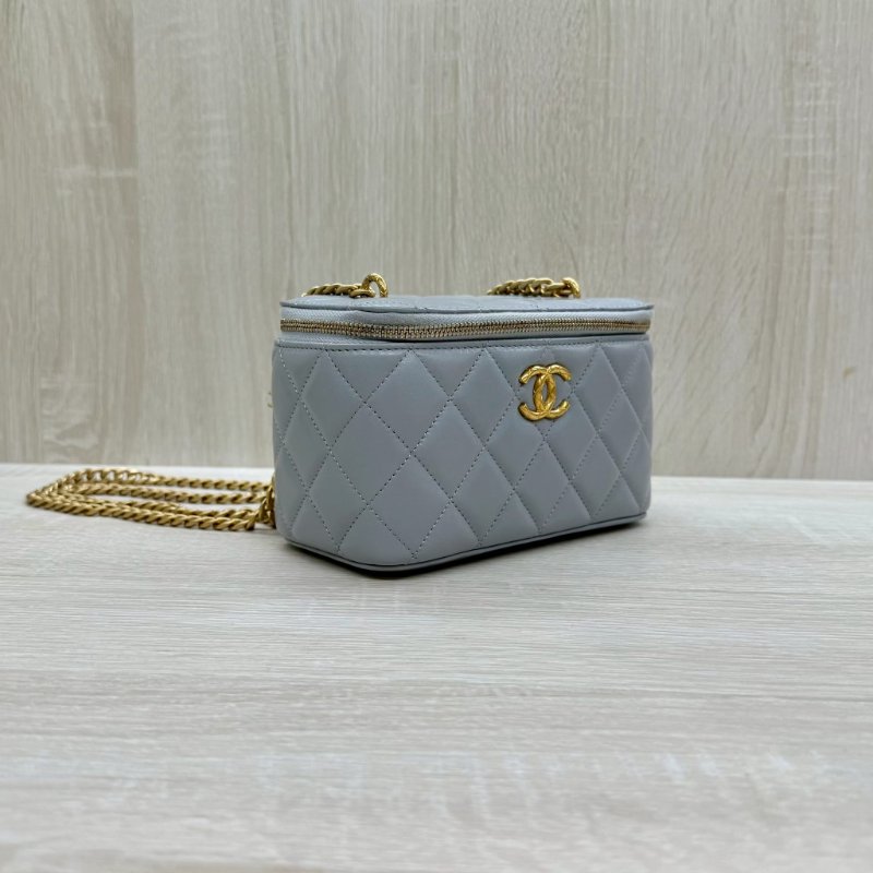 CHANEL灰色羊皮金色調節扣長盒子-6