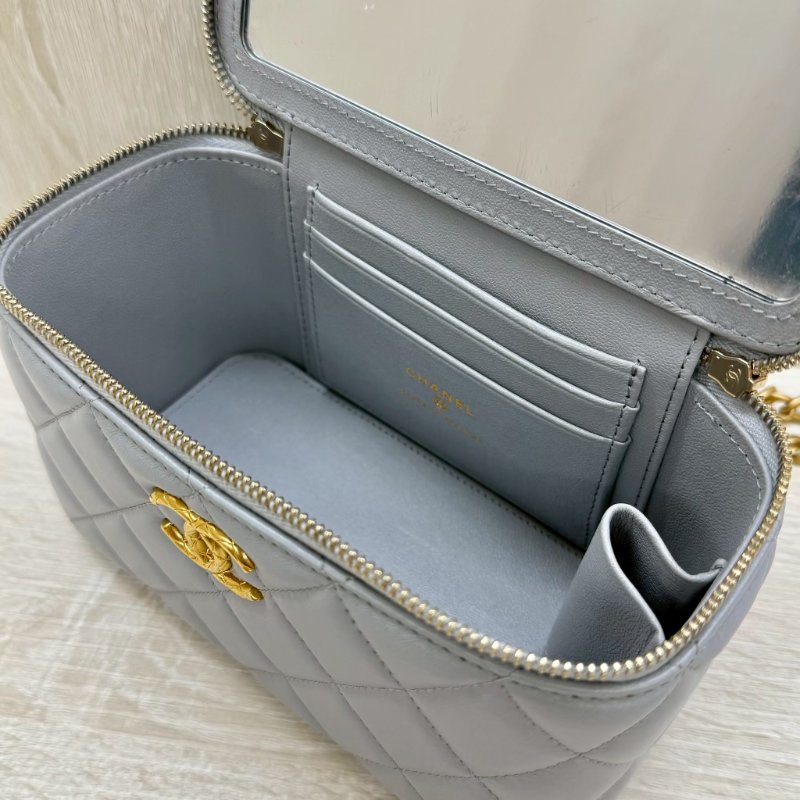 CHANEL灰色羊皮金色調節扣長盒子-12