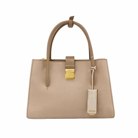 Miu Miu Madras羊皮拼色字母Logo手提包