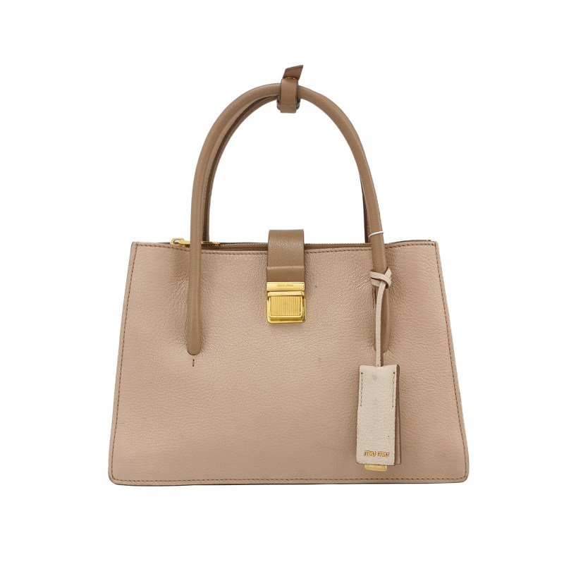 Miu Miu Madras羊皮拼色字母Logo手提包-0