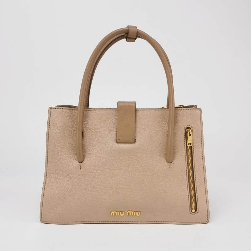 Miu Miu Madras羊皮拼色字母Logo手提包-4