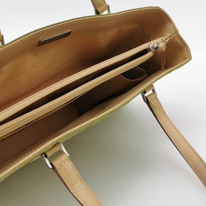 Burberry牛皮尼龍布拼色手提包-5