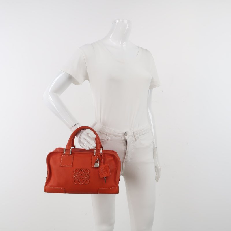 Loewe Amazona牛皮純色加固邊角中古手提包-1