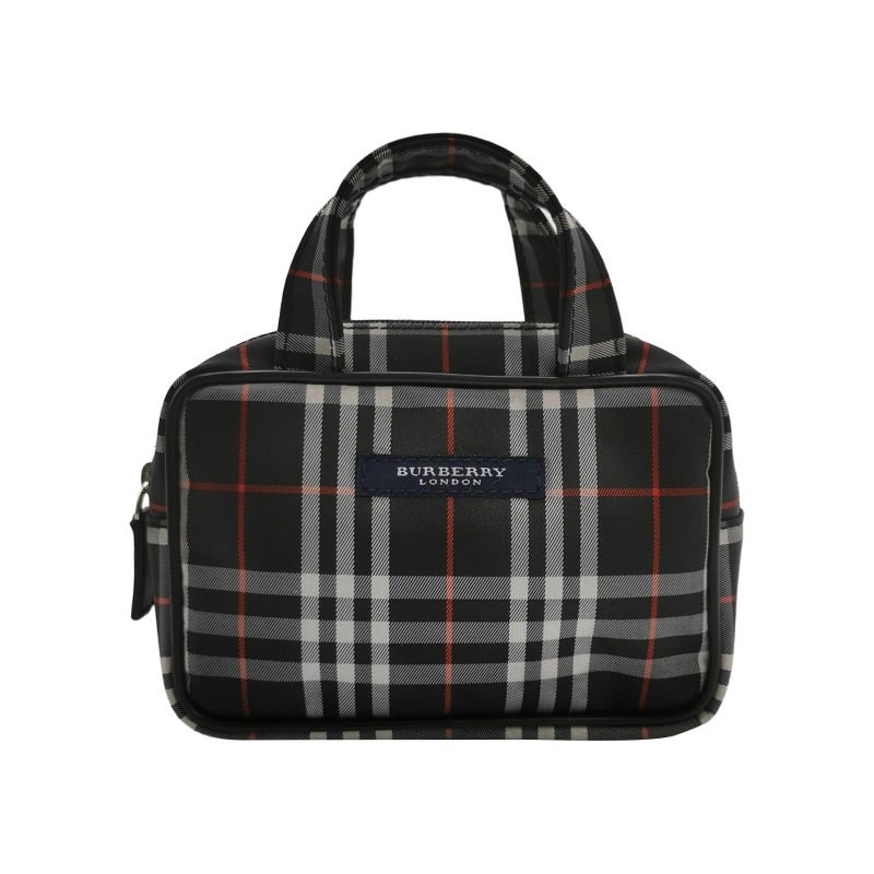 Burberry牛皮尼龍布格紋字母Logo中古手提包單肩包-0