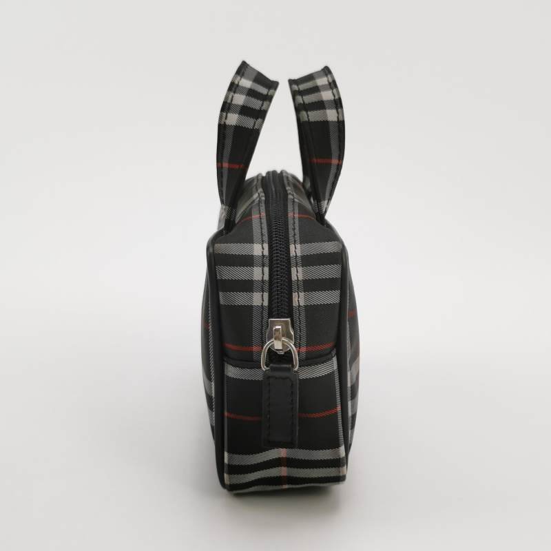 Burberry牛皮尼龍布格紋字母Logo中古手提包單肩包-3