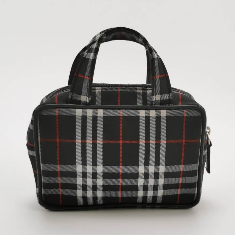 Burberry牛皮尼龍布格紋字母Logo中古手提包單肩包-4