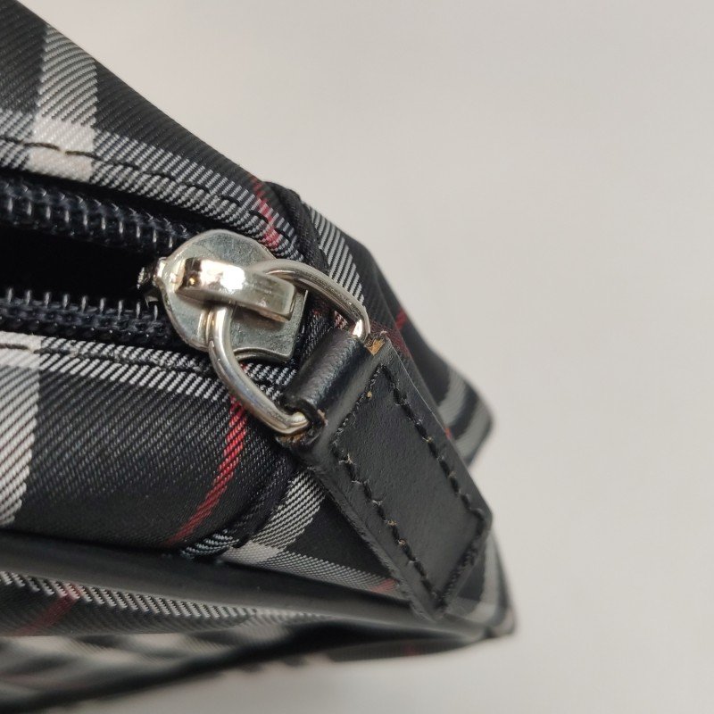 Burberry牛皮尼龍布格紋字母Logo中古手提包單肩包-8