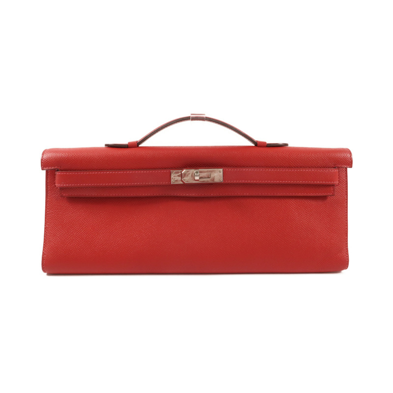 HERMES Epsom皮革Kelly Cut銀扣手挽袋Rouge Casaque-0