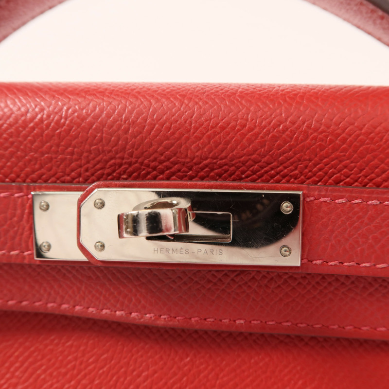 HERMES Epsom皮革Kelly Cut銀扣手挽袋Rouge Casaque-9