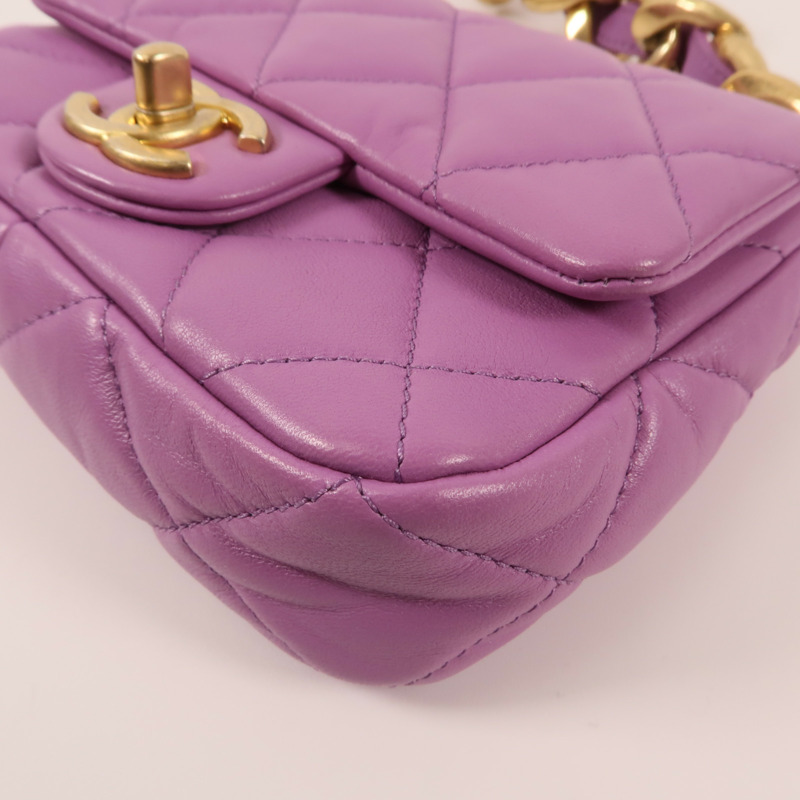 CHANEL 羊皮皮革Mini Flap Bag金扣鏈帶肩背袋-4