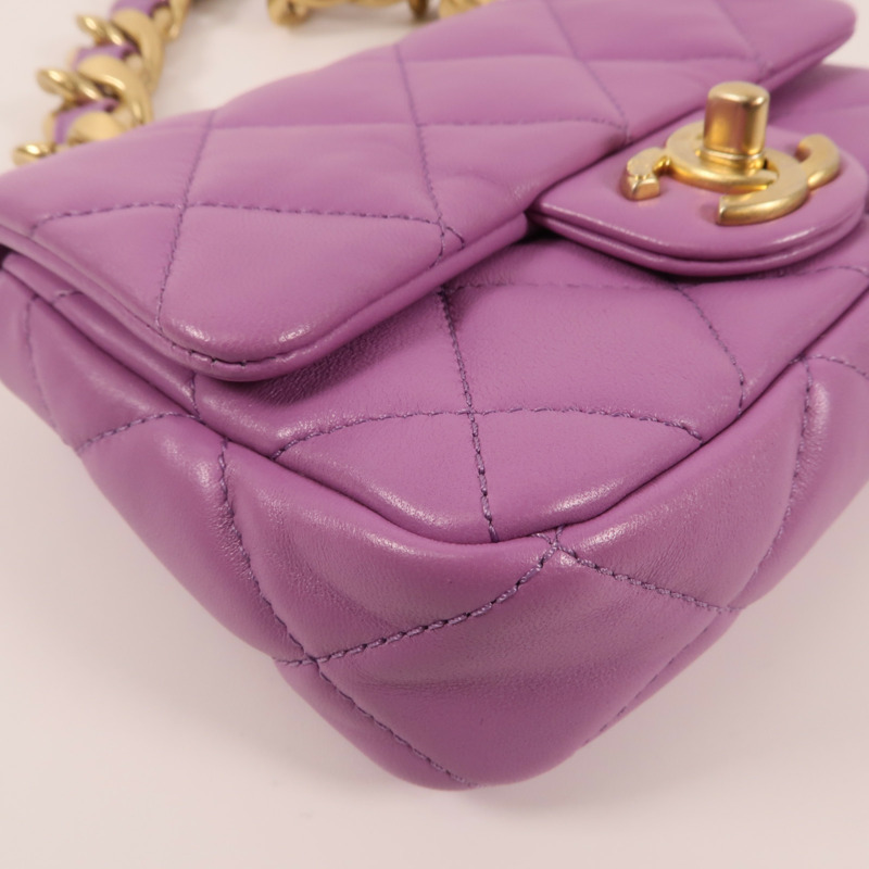 CHANEL 羊皮皮革Mini Flap Bag金扣鏈帶肩背袋-5