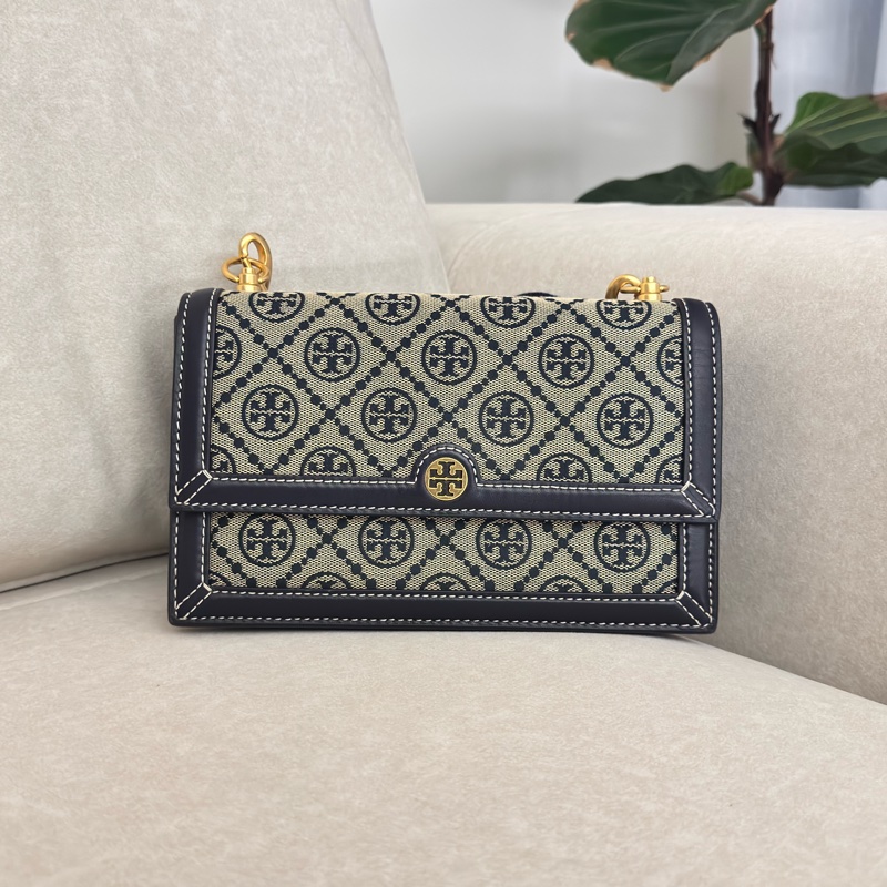 TORY BURCH T-monogram 老花 (深藍)風琴包 斜背包-0