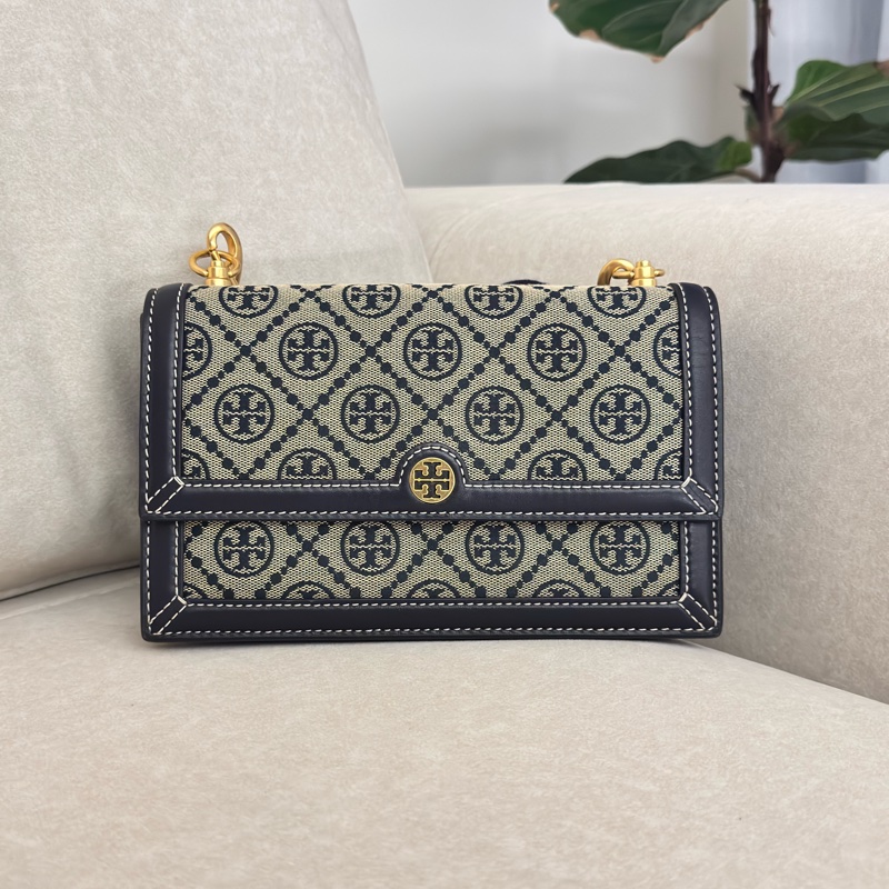 TORY BURCH T-monogram 老花 (深藍)風琴包 斜背包-5