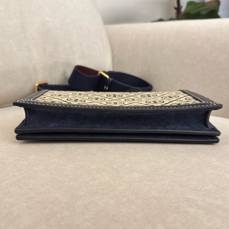 TORY BURCH T-monogram 老花 (深藍)風琴包 斜背包-7