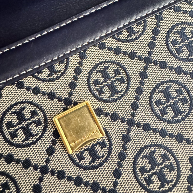 TORY BURCH T-monogram 老花 (深藍)風琴包 斜背包-14