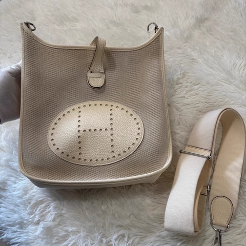 愛馬仕Evelyn29 奶油白 拼帆布 B刻