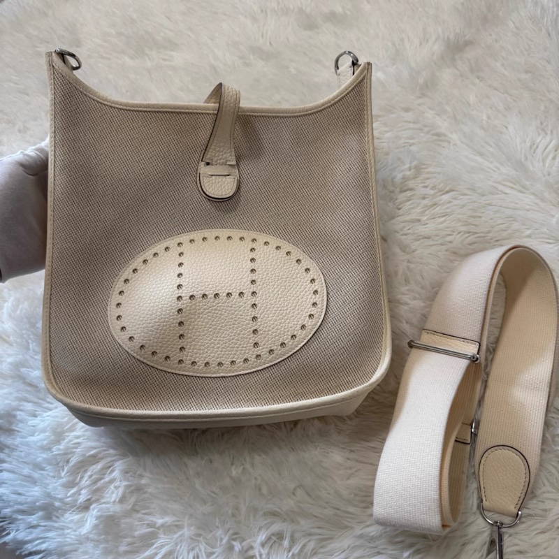 愛馬仕Evelyn29 奶油白 拼帆布 B刻-0