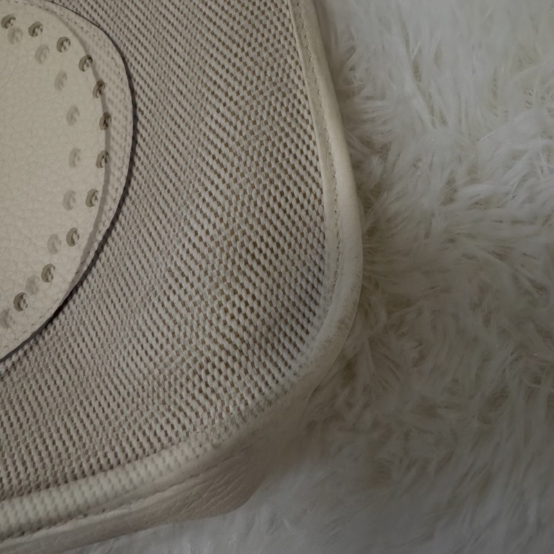 愛馬仕Evelyn29 奶油白 拼帆布 B刻-3