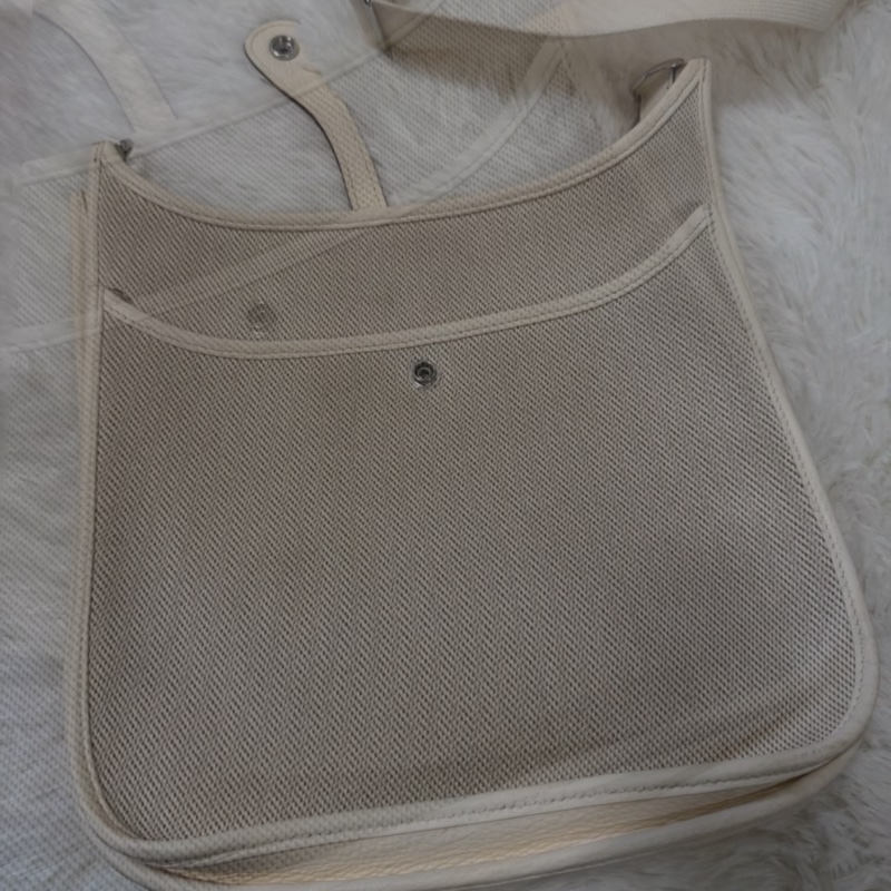 愛馬仕Evelyn29 奶油白 拼帆布 B刻-7