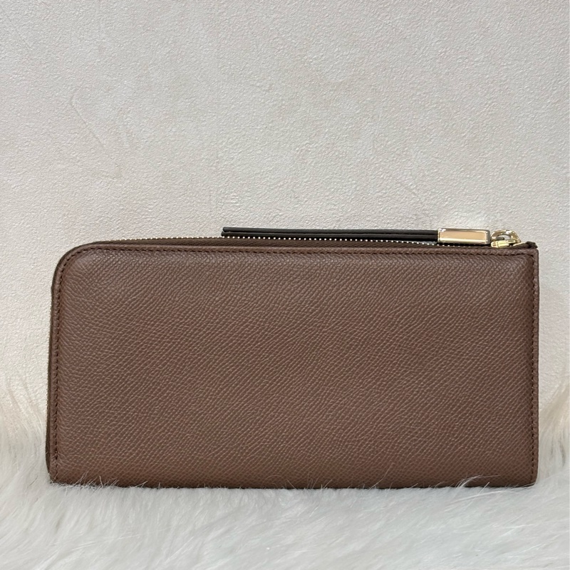 Tods 摩卡色 灰色 EPSOM 牛皮 金牌 拉鍊 長夾 皮夾 錢包 發財包-2