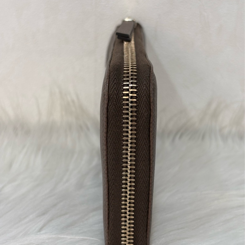 Tods 摩卡色 灰色 EPSOM 牛皮 金牌 拉鍊 長夾 皮夾 錢包 發財包-3