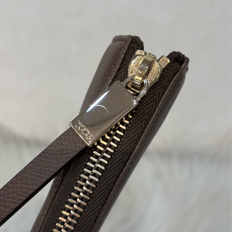 Tods 摩卡色 灰色 EPSOM 牛皮 金牌 拉鍊 長夾 皮夾 錢包 發財包-4