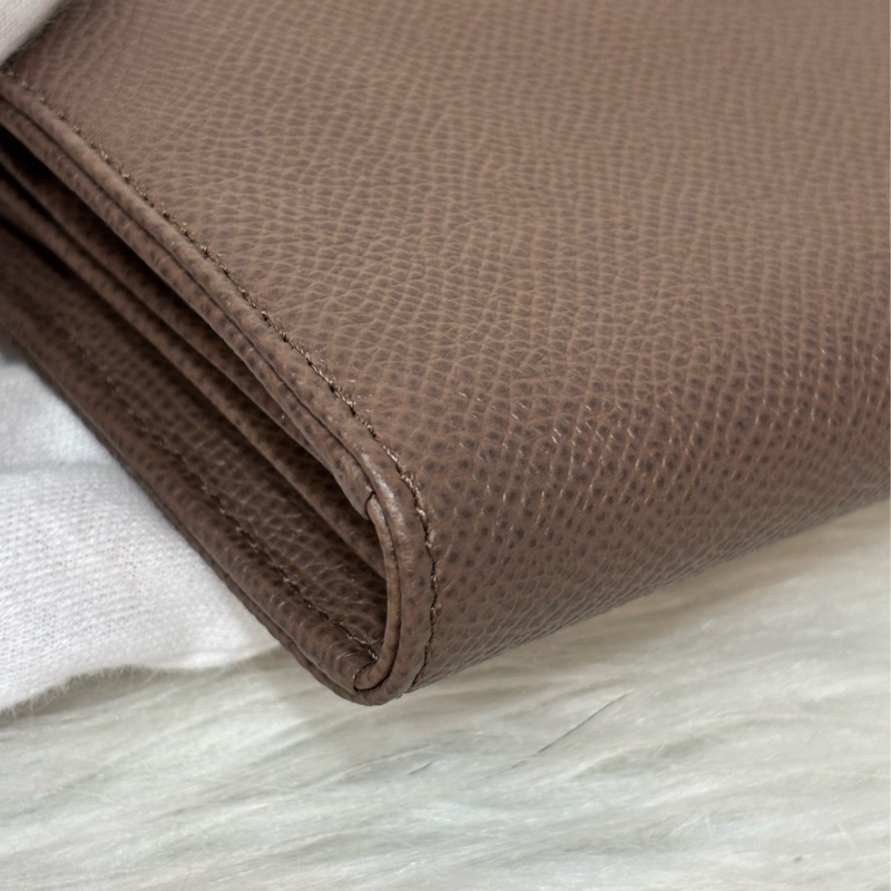 Tods 摩卡色 灰色 EPSOM 牛皮 金牌 拉鍊 長夾 皮夾 錢包 發財包-9