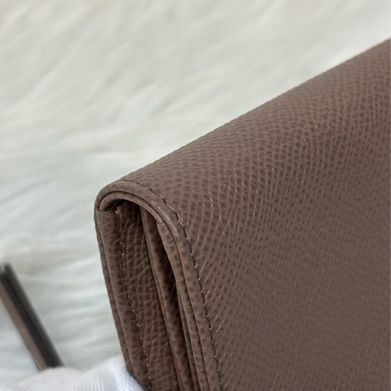 Tods 摩卡色 灰色 EPSOM 牛皮 金牌 拉鍊 長夾 皮夾 錢包 發財包-11