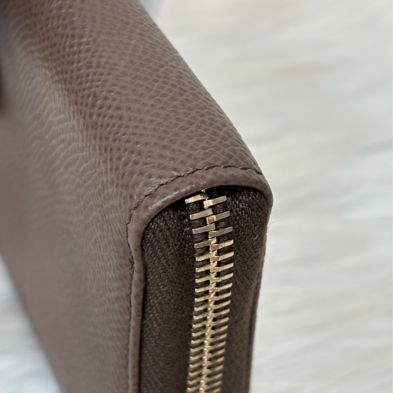 Tods 摩卡色 灰色 EPSOM 牛皮 金牌 拉鍊 長夾 皮夾 錢包 發財包-14