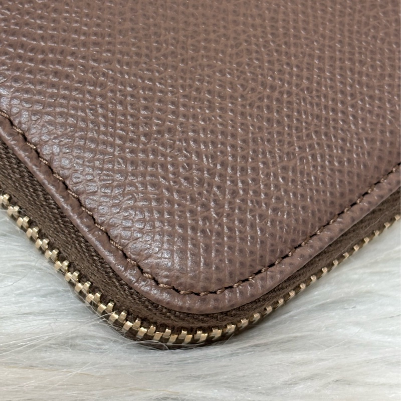 Tods 摩卡色 灰色 EPSOM 牛皮 金牌 拉鍊 長夾 皮夾 錢包 發財包-15