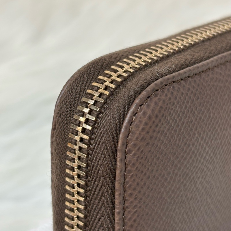 Tods 摩卡色 灰色 EPSOM 牛皮 金牌 拉鍊 長夾 皮夾 錢包 發財包-17