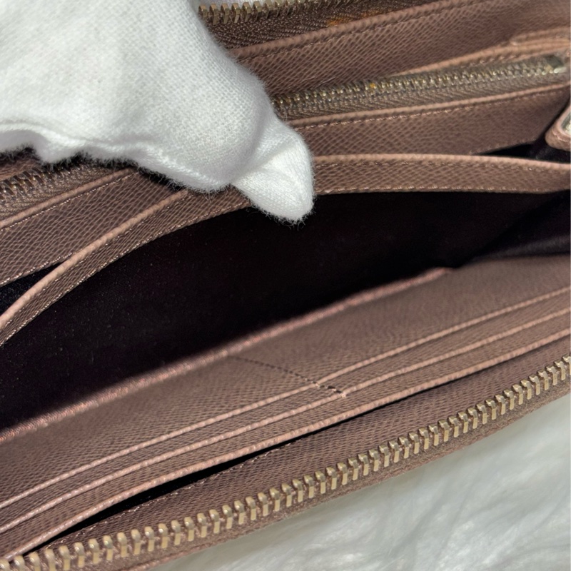 Tods 摩卡色 灰色 EPSOM 牛皮 金牌 拉鍊 長夾 皮夾 錢包 發財包-25