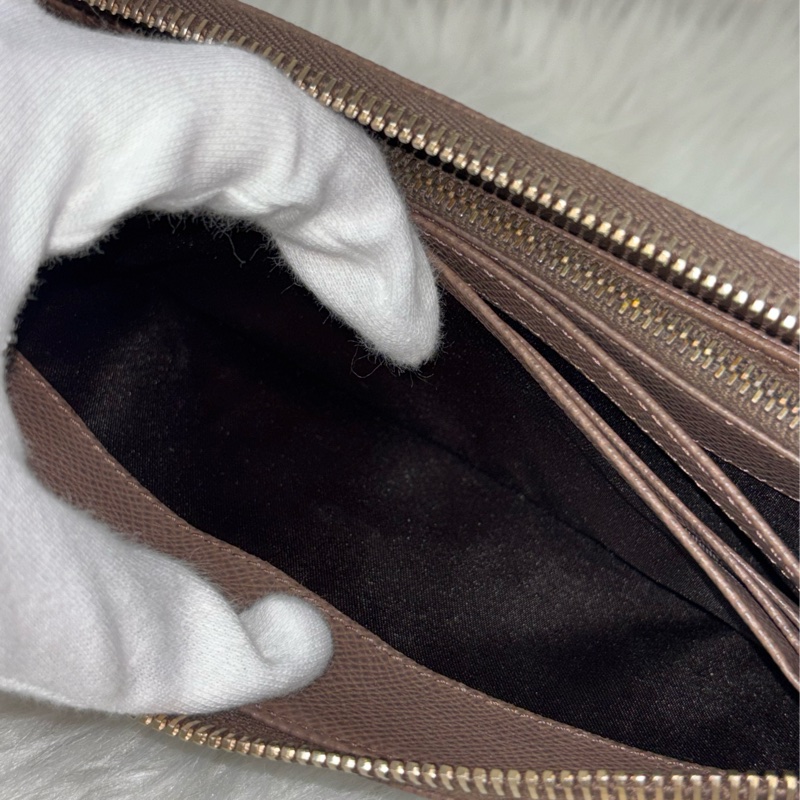 Tods 摩卡色 灰色 EPSOM 牛皮 金牌 拉鍊 長夾 皮夾 錢包 發財包-26