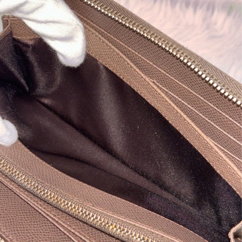 Tods 摩卡色 灰色 EPSOM 牛皮 金牌 拉鍊 長夾 皮夾 錢包 發財包-30