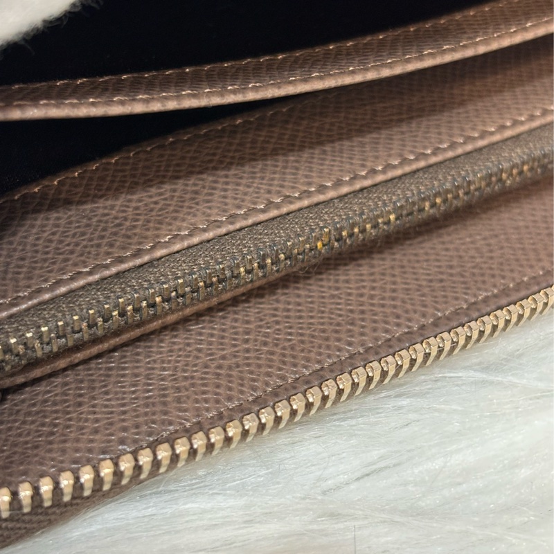 Tods 摩卡色 灰色 EPSOM 牛皮 金牌 拉鍊 長夾 皮夾 錢包 發財包-37